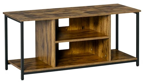 HOMCOM Mobile TV Moderno, Fino a 55'' con Ripiani Aperti, Mobile da Salotto Moderno, Basso, Elegante, Stile Industriale, Legno e Acciaio, 110L x 40P x 50Acm, Marrone Rustico