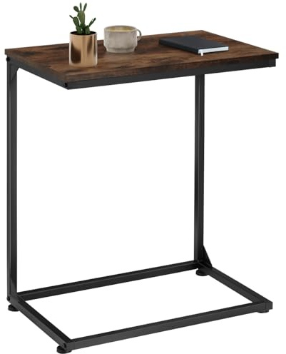 tectake® Mesa Auxiliar Sofa con Estructura en Forma de C, Mesitas de Noche con Tablero MDF Robusto, Mesita de Noche, Mesas Auxiliares - 35 x 55,5 x 67 cm Madera Industrial Oscura, Rústica