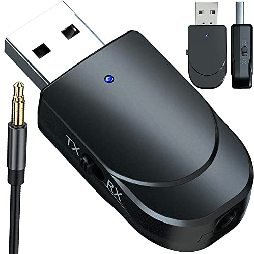 Retoo Adattatore Bluetooth USB 5.0 EDR trasmettitore e ricevitore con Dongle Stick e cavo audio da 3,5 mm per PC, laptop, TV, cuffie, autoradio, cellulare, adattatore audio senza fili come vivavoce