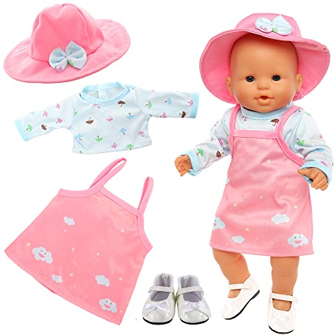 Miunana Kleidung Puppenkleidung Outfits für Baby Puppen, Kleidung Hut Schuhe für 35-43 cm Puppen (Pink)