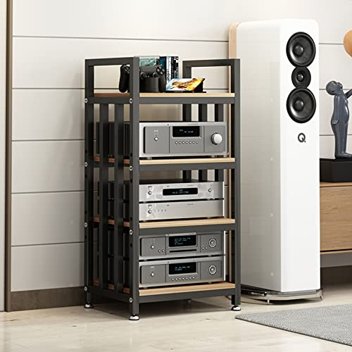 Bodenstehendes Regal aus Holz mit 4 Ebenen, höhenverstellbar, Audio-Regal, DVD-CD-Player-Ständer, Endverstärker-Geräteschrank, 50 x 39,9 x 100,1 cm, idealer Möbel-Media-Ständer