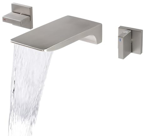 KAPHOME Bathtub Faucet Wall Mount,2 Handles Bathroom Waterfall Tub Faucet,Brass Bathtub Filler Tap with Rough-in Valve,Brushed Nickel,7Y2MK