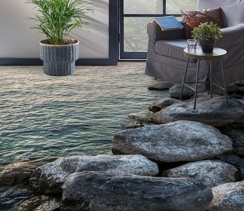 Benutzerdefinierte Selbstklebende Boden Wandtapete 3D-Ozean aus grauem Stein Bodenfliesen Aufkleber Wohnzimmer Studie Pvc Wasserdicht Tragen 3D Bodenbelag Tapete,150 * 105cm