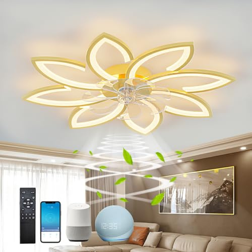 Fachae 90cm,Compatible con Alexa Lámpara Ventilador Techo,para Salón | Diseño en Forma de Flor,App Regulable,DC,Modo Verano e Invierno,Ventilador Techo con Luz y Mando a Distancia