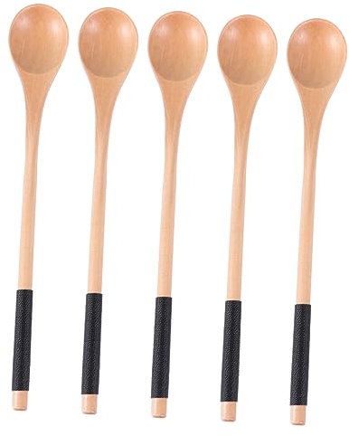 Cabilock 5piezas Cucharas De Madera Para Miel y Unidades Mango Vajilla Natural Hilo
