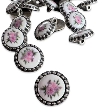 6 Stück Dirndl Trachtenknöpfe rosa oder blau Rose Motiv auf weißem Kunststoff Inlay silber matt Metallknöpfe 15mm (rosa)
