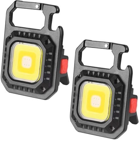 Ulsam 2pcs COB Keychain Work Light, Multifunctional Rechargeable Mini LED Keychain Light, 500LM 7 Modes Portable Mini Pocket Light, Magnetic Small Flashlight with Bottle Opener for Camping Emergency