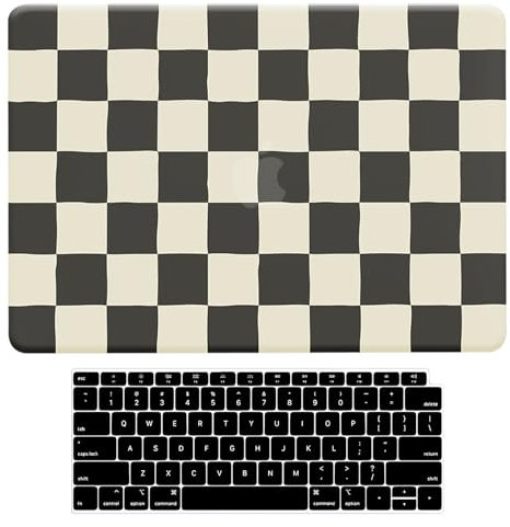 BYCeKe Hülle Kompatibel mit MacBook Air 13 2018-2022 Modelle M1 A2337/A2179/A1932 mit Touch ID, Plastik Hartschale Case Schutzhülle mit Tastaturschutz,schwarzes und weißes Quadrat