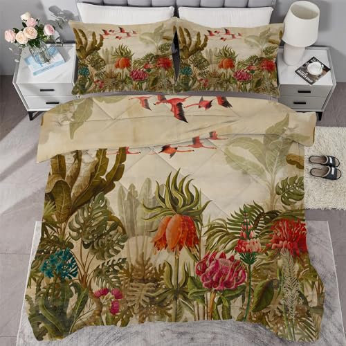 buyluhn Kinderbettdecke 100x135 Ohne Bezug Nutzbar，4 Jahreszeiten Bettdecken Tropische Pflanzen Kinder Steppdecke Vogel Ganzjahresdecke，Waschbar Bettzeug mit 1 Kissenbezug für Sommer Winter