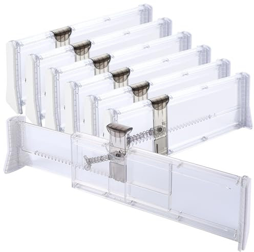 LOPYXBR 6 Stück Schubladentrenner Verstellbar 27.5-43.5 cm Kunststoff Schubladenteiler Verstellbar 10 cm Hoch Transparente Schubladen Trenner für Kleiderschrank Kommode Schlafzimmer