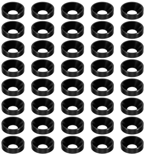 PATIKIL Arandela Avellanada de Acabado M5, 60 Piezas de Aluminio Anodizado de Aleación de Taza Plana Tornillo Junta Perno para Piezas de Accesorios Mecánicos Modelos DIY, Negro