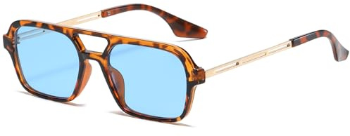 RUNHUIS Vintage Klassische 70er Jahre Quadratische Sonnenbrille für Damen Herren Trendy Retro Slim Rechteck Brille
