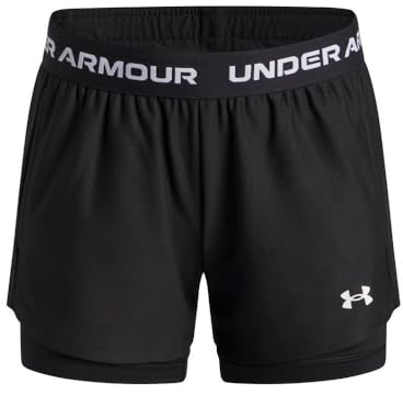 Under Armour Girls' Tech Play Up 2 in 1 Shorts, (005) Black/Black/White, Large