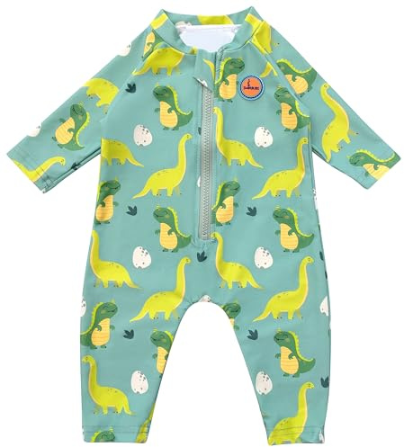 Swimbubs Traje de baño UV para bebé, traje de baño para niñas, protección solar, chaleco de protección contra erupciones para niños pequeños, UPF50, dinosaurio verde, dinosaurio verde, 0-3 Meses