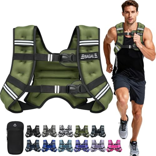 BAGAIL Gewichtsweste für Krafttraining, Brustgröße Verstellbar, Praktische Tasche, mit Eisensand Gefüllte Gewichtsweste, Ideal für Fitnessstudio-Workouts, Yoga-Training & Aerobic-Übungen, Grün