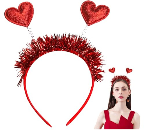 Herz Haarreif Kopfschmuck Herzen Rot Amor Haarreif Rot Damen Amor Kostüm Accessoires Cupid Costume Herzdame Kostüm Herzchen Foto Requisiten Hochzeit Valentinstag Deko (C)