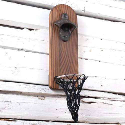 Arola Magnetischer Wand Flaschenöffner, Holz-Bier Flaschenöffner mit Kappenfänger-Sammelnetz, Geburtstagsgeschenk für Bierliebhaber und Männer, Küchenhof-Bar-Dekoration (Design -1)
