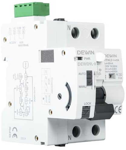 DEWIN Interruttore Differenziale a Riarmo Automatico Differenziale, 2P AC230V 63A 30mA Salvavita con Riarmo Automatico Salvavita Autoriarmante RCCB