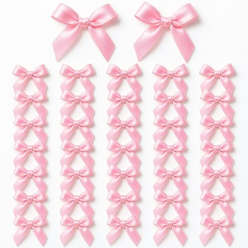50 lazos decorativos de color rosa, 90 x 87 mm, para manualidades, para San Valentín, Navidad, bodas, bolsas de dulces, caja de regalo (rosa)