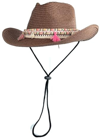 FakeFace Straw Cowboy Cowgirl Hat for Men Women Wide Brim Summer Roll Brim Beach Sun Hat Lightweight Breathable Western Straw Cap