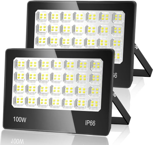 ANNIFUNLY Projecteur LED Extérieur, 2 Pièces,100W 10000LM | 6500K IP66 éTanche Éclairage de sécurité d'extérieur, Projecteur Spot Led D'extérieur pour Jardin, Patio, Garage, Entrée