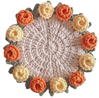 Häkeln Blume Decke Untersetzer (fertiges Produkt), DIY handgemachte Vintage gehäkelte Rose Blumenstrauß, weiche Blumenstrauß gestrickte dekorative Untersetzer Geschenke für Geburtstag Decor (Gelb)