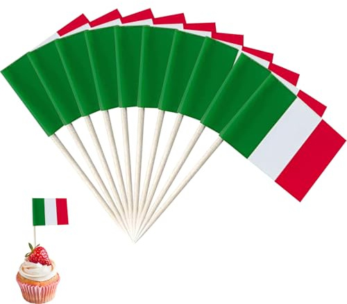 100 Stück Italien Deko,Italienische Deko Flaggen,Fähnchen Zahnstocher-Sportwettbewerb 2025 Damen Fußball EM EurovisionWM Cupcake Topper Toothpick Cocktail Party Pub Deko Italienischer Abend