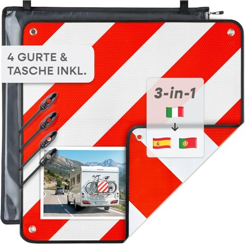 Prowiste Varningsskylt Cykelhållare – ECE R70 Godkänd – För Italien, Spanien & Portugal – Robust aluminium – Enkel montering med spännband & väska (50×50 cm)