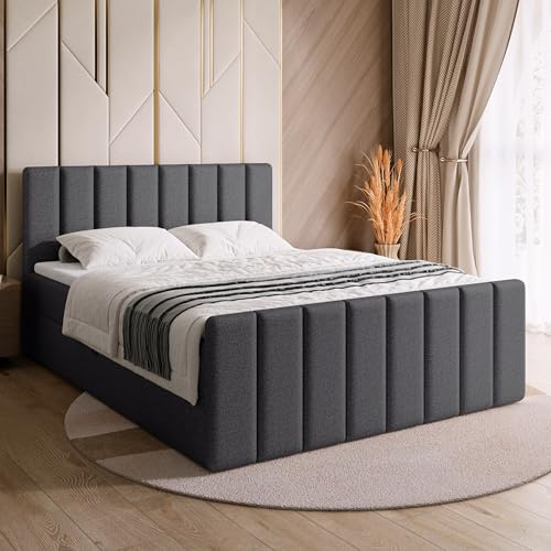 BROMARKT Boxspringbett mit Matratze 180x200cm Bett mit Topper Grau | Polsterbett mit Bettkasten Doppelbett mit Stauraum für Schlafzimmer gepolsterte Kopfteil Bed Bonell H3 DENVER DUO