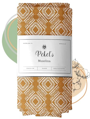 PEKEL'S Musselin-Decke für Babys, 120 x 110 cm, 100 % weiche und atmungsaktive Baumwolle, großes Wickeltuch für Neugeborene, Wiege, Kinderwagen oder Geschenk für Babyparty (Orange)