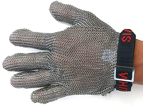handskar， Skärskyddshandskar i rostfritt stål, skärskyddshandskar for slaktare med justerbar handledsrem, halkfria och lätta att rengöra(1pcs/M)