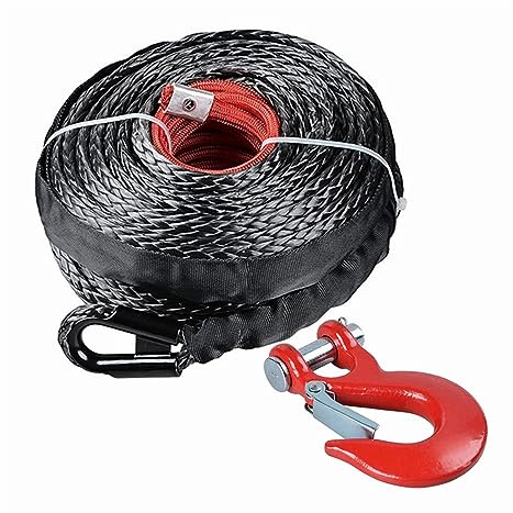Cuerda de Remolque, Cable de cuerda de cabrestante de 3/8 X 100 pies, Cable de cabrestante de 23809 libras con funda protectora y gancho for cuerda de cabrestante de vehículo ATV SUV(Red Hook)