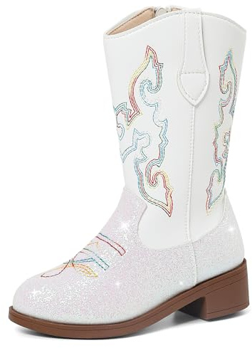 MK MATT KEELY Stivali da cowboy per bambini, stivali da cowboy per ragazze, stivali alti al ginocchio, stivali da equitazione western a metà polpaccio, bianco, 35 EU