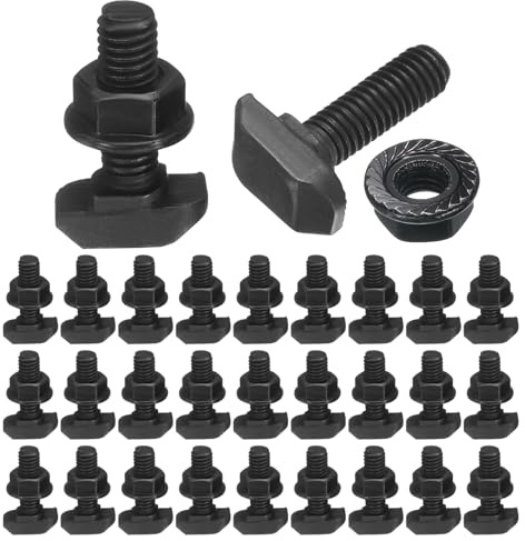 sourcing map 30pcs M6x20mm t Slot Drop-in Bolt, Carbon Steel Hammer Head Bolts t Shape Stud Sliding Screw with M6 Hexagon Flange Nuts for European Standard 30 Series Aluminum Profile