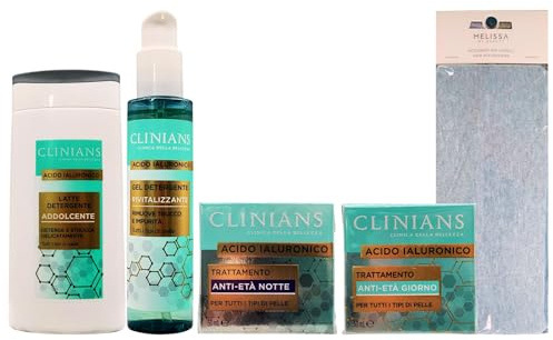 SET PER LA CURA DEL VISO: Latte Detergente Addolcente 200ml + Gel Detergente Rivitalizzante 150ml + Trattamento Anti-Età Notte 50ml + Trattamento Anti-Età Giorno 50ml + Fascia Per Capelli