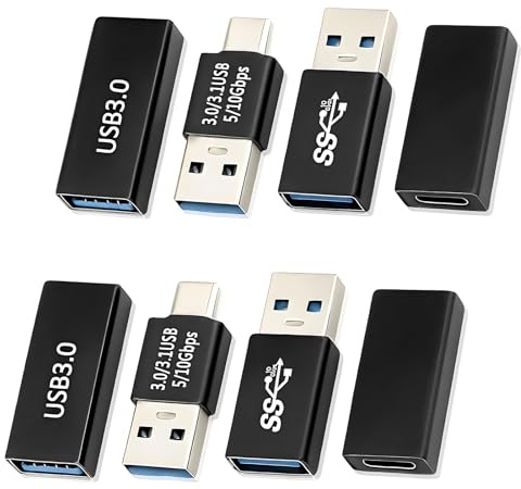 JiangZShangM 8PCS Coupleur USB 3.0 mâle/Femelle, Coupleurs USB 3.0 et Type C, USB-A vers A, USB A vers Type C, Femelle à Femelle, Transfert Rapide 5Gbps et Charge 5V/3A