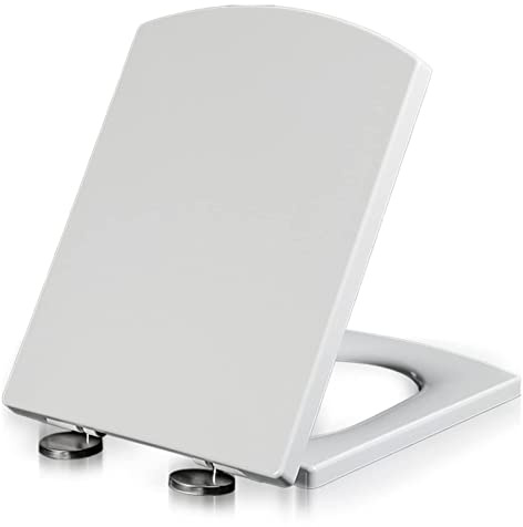 Sedile WC quadrato con chiusura ammortizzata, sgancio rapido, facile da pulire, colore bianco, modello 03B