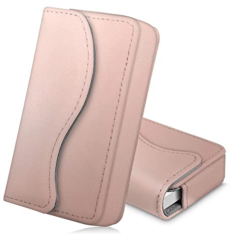 FINTIE Visitenkartenetui Kartenetui, Premium Kunstleder Handgefertigte Scheckkartenhülle Kreditkartenetui mit Magnetverschluss für Damen Herren, Roségold