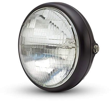 Motorrad 7.7 Scheinwerfer Mattschwarz 12V 55W für Cafe Racer & Scrambler - Schale