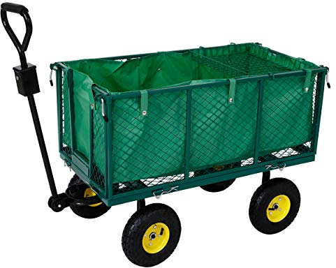 Arebos Bollerwagen | Gartenwagen | mit Profilreifen | 550kg belastbar | faltbar | grün | herausnehmbare Plane | kugelgelagerte Stahlfelgen | inkl. Handgriff & Deichsel | Plattformwagen