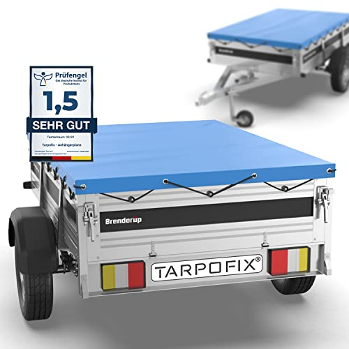 Tarpofix® Anhänger Plane 264 x 135 cm inkl. Planenseil | Anhängerplane Flachplane aus PVC PLANENMATERIAL | Verstärkte Brenderup Anhänger Plane für PKW Hänger | Abdeckplane Anhänger Abdeckung | Blau