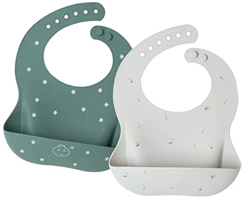 Little Dimsum Lätzchen Baby 2 Stück, Baby Silikon Lätzchen mit Auffangschale BPA-Frei, Wasserdicht, Abwaschbar, Leicht zu Reinigen Baby Essen Set