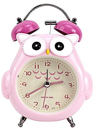 Meyaus 3in Small Owl Twin Bell Loud Metal Alarm Clock Silent Analog Quartz Nightlight Clock