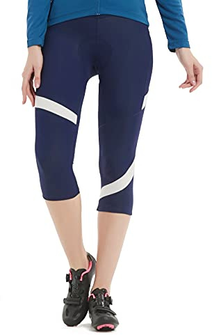 Santic Cycliste Femme Rembourré Pantalon 3/4 Cyclisme pour Femme Short Vélo avec Poches Elastique Séchage Rapide Respirant