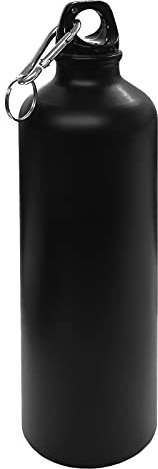 HAC24 Aluminium Trinkflasche Schwarz 0,75 L mit Karabiner Alu Wasserflasche Sportflasche Fahrradflasche Aluflasche