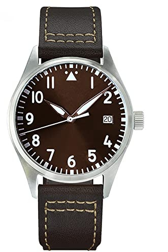 NC Cronos 39mm Pilot Mechanical Men Watches PT5000 Super Luminous Sapphire Class Braunes Lederband Edelstahl Fliegeruhr (Color 2 no Logo)