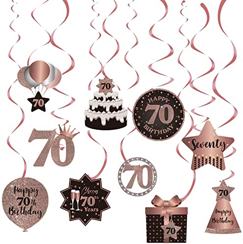 Party-Hängewirbel zum 70. Geburtstag, Deckendekoration, 70 Stück, Folien-Hängewirbel mit Aussparungen, für 70 Jahre, Roségold, Geburtstagsparty-Dekorationen