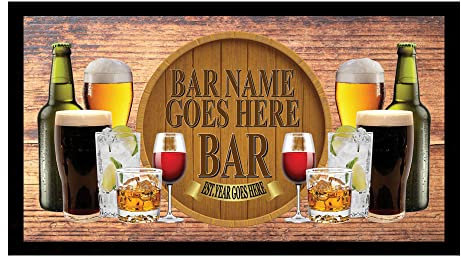 Bar-Matte aus Holz, mit rutschfester Gummi-Rückseite und personalisierbarem Namen für Zuhause, Pub, Café, Veranstaltungsort, Garten, Bar