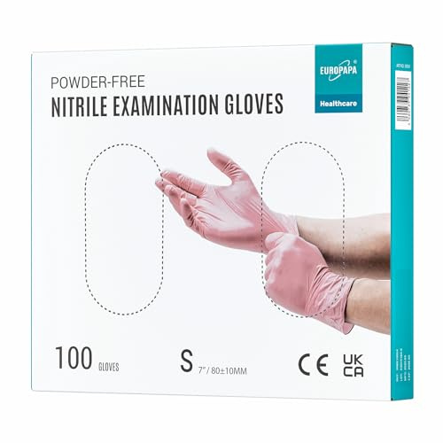 EUROPAPA® 100 Guantes De Nitrilo Pink Box Desechables Guantes Desechables Guantes De Examen Guantes De Nitrilo Guantes Sin Polvo, Sin LÁTex, No EstÉRil, Sin LÁTex (S, Rosado Claro)