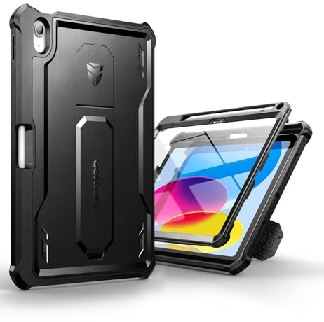 Dexnor Funda para iPad 10,9'' 10 Generación (2022) Funda con Protector de Pantalla, Funda Protectora de Disipación de Calor Delantera y Trasera Resistente a los Golpes con Soporte - Negro